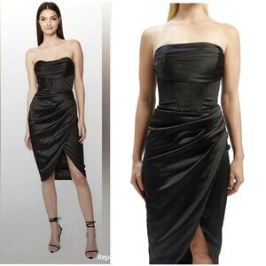 Bardot Jamila Corset Dress Black Size M Strapless Midi Cocktail Dress